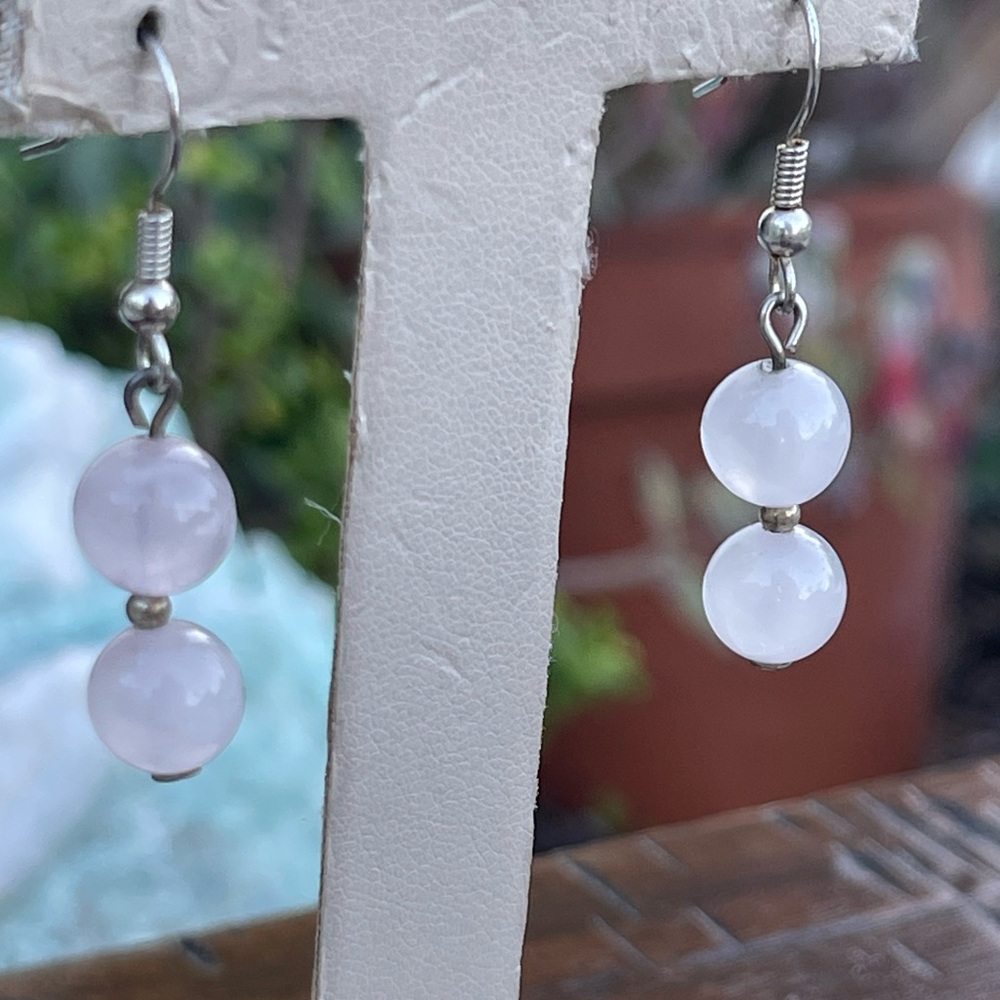 Vintage Rose Pink Quartz and sterling silver earrings